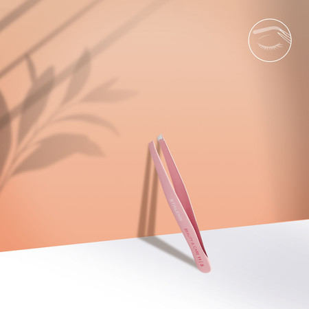 Pęseta do brwi Staleks Beauty & Care 11 Type 3 różowa 95mm skośna stal