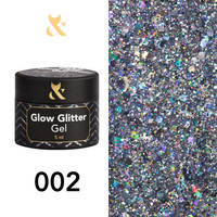 FOX Glow Glitter Gel 002 Srebrny Żel do Zdobień Holo 5ml Certyfikat CE