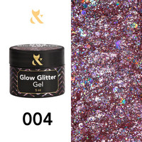 FOX Glow Glitter Gel 004 Różowy Żel UV LED z Holograficznym Brokatem 5ml