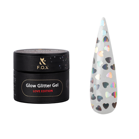 F.O.X Glow Glitter Gel 014 Czarny Żel do Zdobień z Holograficznymi Serduszkami 5ml