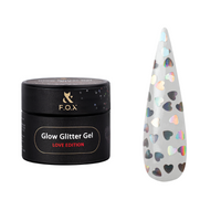 F.O.X Glow Glitter Gel 014 Czarny Żel do Zdobień z Holograficznymi Serduszkami 5ml