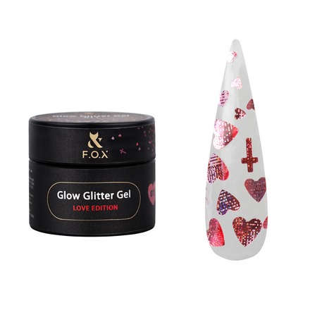 Czerwony żel do zdobień z holograficznymi serduszkami Glow Glitter Gel 013 5ml