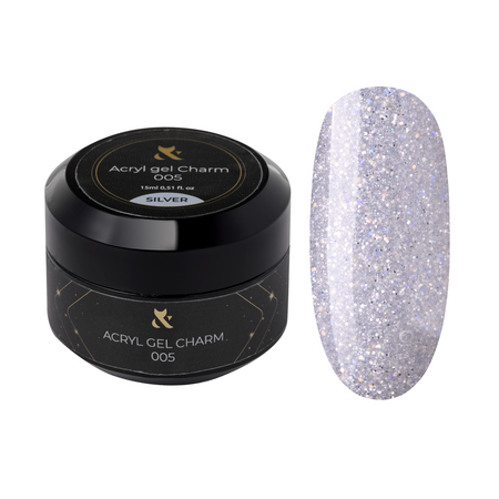 F.O.X Acryl Gel Charm Silver 15ml – Srebrny Żel Akrylowy z Brokatem do Paznokci