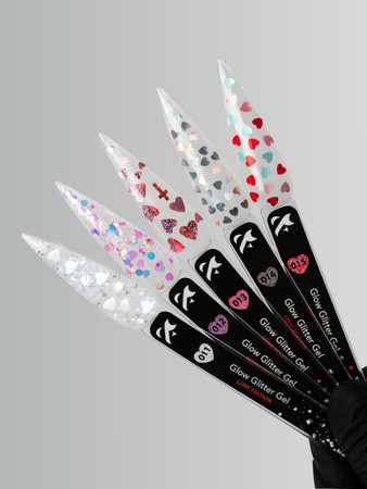 FOX Glow Glitter Gel 011 biały żel do zdobień paznokci z brokatem i serduszkami 5ml