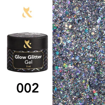 FOX Glow Glitter Gel 002 Srebrny Żel do Zdobień Holo 5ml Certyfikat CE