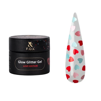 F.O.X Glow Glitter Gel 015 czerwony żel do zdobień z brokatem i serduszkami 5ml