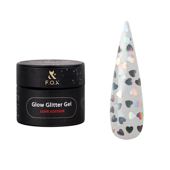 F.O.X Glow Glitter Gel 014 Czarny Żel do Zdobień z Holograficznymi Serduszkami 5ml