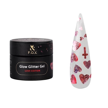 Czerwony żel do zdobień z holograficznymi serduszkami Glow Glitter Gel 013 5ml
