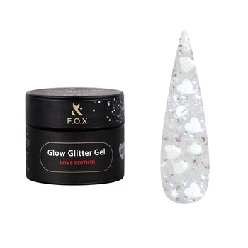 FOX Glow Glitter Gel 011 biały żel do zdobień paznokci z brokatem i serduszkami 5ml